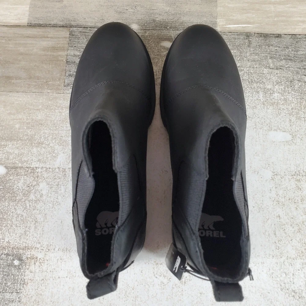 Sorel Emelie III Womens Chelsea Boot Sz 6.5 Black Waterproof Elastic Side Panels